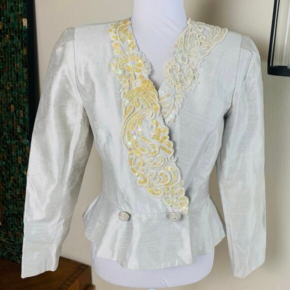Vintage Ursula Sz 8 Beaded Formal Sequin Top Elegant Art Design Silver Sparkly - Picture 1 of 10